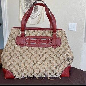 GUCCI GG Canvas and
Leather Medium Supreme
Web Dressage Tote